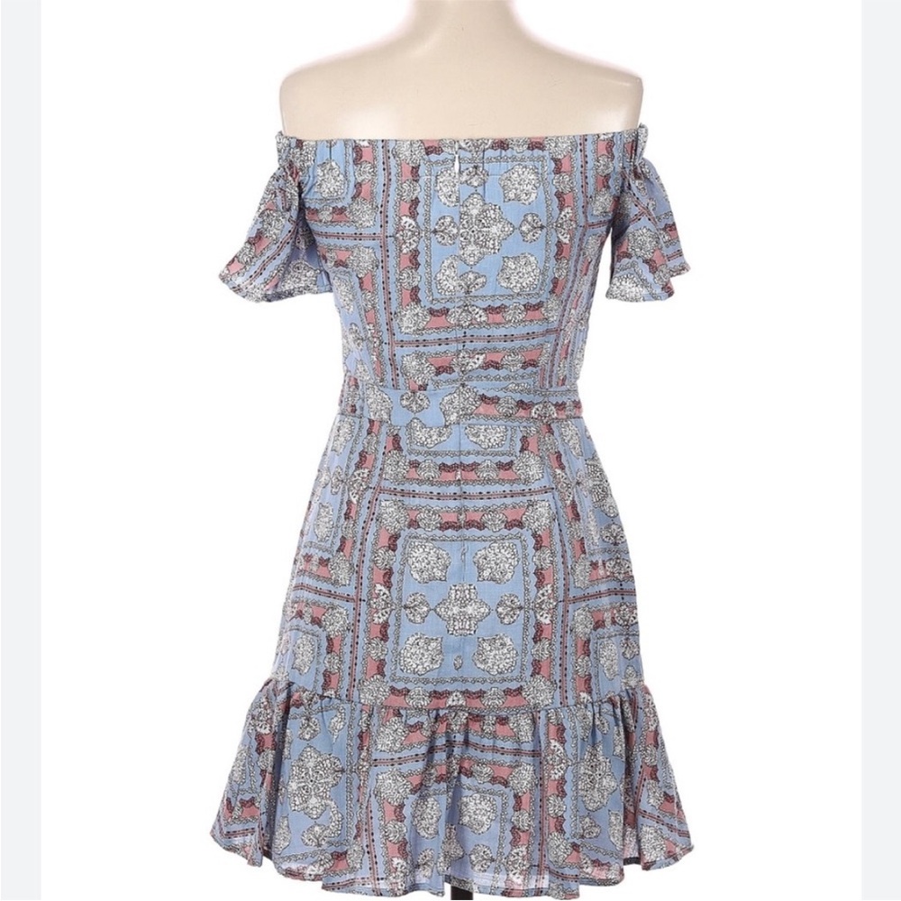 Floral Off-Shoulder Dress - Blue and Red
